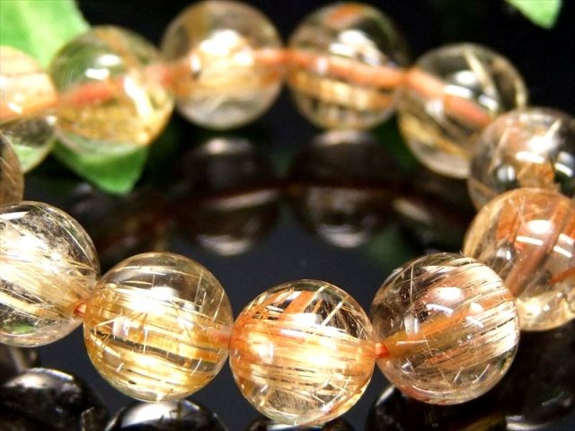 店頭展示中 タイチン針 5A ゴールドタイチンルチル ブレスレット 9.5mm-10mm×20珠 ギラギラゴールド 金運の代表石 一点もの ブラジル産 パワーストーン