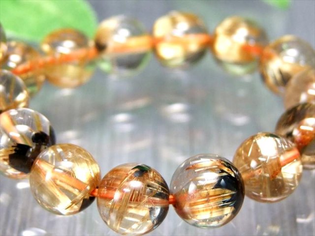 超透明 力強い雷神ルチル 5A+ 雷神ゴールドタイチンルチルクォーツ ブレスレット 8mm-8.5mm×23珠 ギラギラゴールド 金運の代表石 母岩ヘマタイト入り