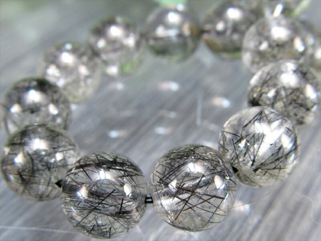 繊細針 3A+ ブラックルチルクォーツ ブレスレット 約7.5mm-8mm×24珠