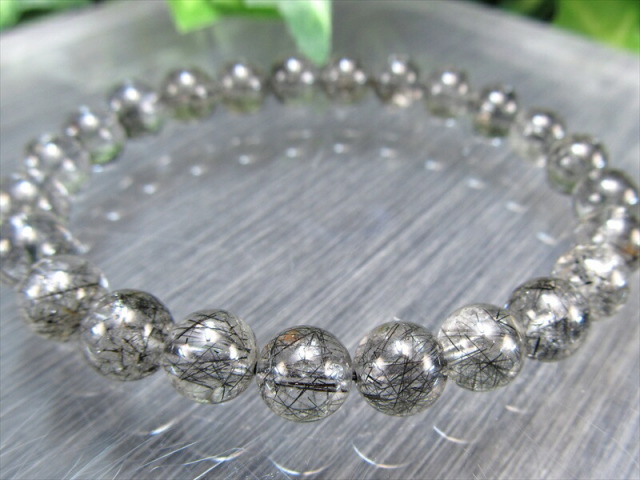 繊細針 3A+ ブラックルチルクォーツ ブレスレット 約7.5mm-8mm×24珠