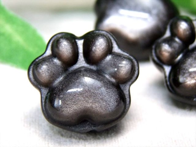 激安宣言 シルバーオブシディアン 肉球型 ビーズ 1粒売り 約17mm×18.5mm 通し穴 縦 の直径約1.5mm ハンドメイド にくきゅう アクセサリー クラフト 手芸