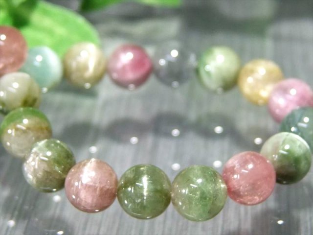 4A+ キャッツアイ MIXトルマリン ブレスレット 7.5mm-8mm×24珠 ポップなパステルカラー 幸運・健康を引き寄せる石 極上宝石質グレード 1点物 電気石