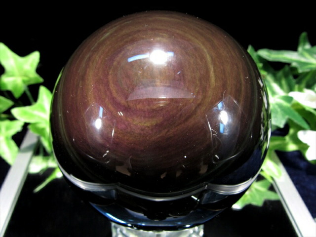 希少AAAAA レインボー オブシディアン 丸玉 台座付 直径79mm 重さ660g 大人気丸玉 レインボーシラー 多彩なシラー黒曜石 一点物 メキシコ産 パワーストーン