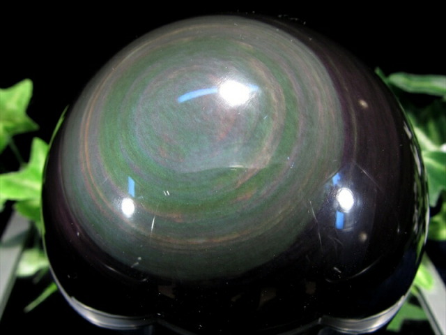 希少AAAAA レインボー オブシディアン 丸玉 台座付 直径81mm 重さ717g 大人気丸玉 レインボーシラー 多彩なシラー黒曜石 一点物 メキシコ産 パワーストーン