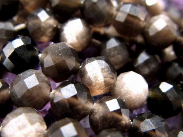 激安宣言 小サイズビーズ 約4.5mm前後 シルバー オブシディアン キラキラ多面カット 一連 約37-39cm 神秘的で気品ある白銀シラー ネックレス・ピアスなどにも