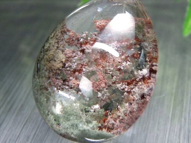 5A 龍神ガーデンクォーツ ドロップ型 ペンダントトップ 縦約35mm 重さ約20.2g クリア水晶に映える庭園 健康・長寿と繁栄をもたらす 庭園水晶 1点物 silver925