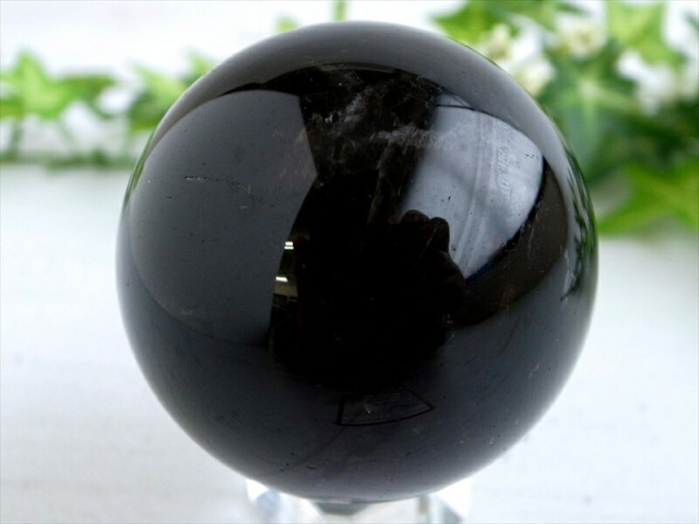 漆黒の丸玉 スターモリオン 黒水晶 丸玉 台座付き 重さ約258g 直径約