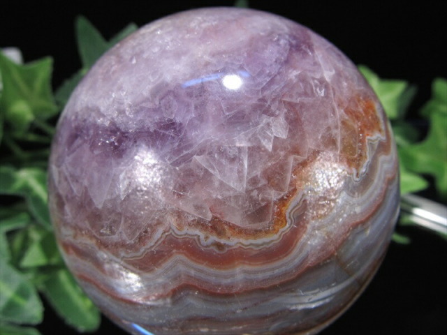 アメジストと瑪瑙共生 アメジスト・瑪瑙 丸玉 置物 台座付き 直径62mm