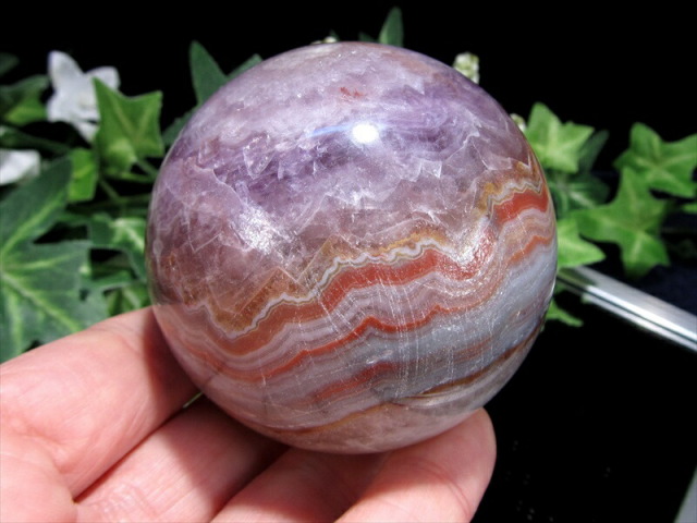 アメジストと瑪瑙共生 アメジスト・瑪瑙 丸玉 置物 台座付き 直径62mm