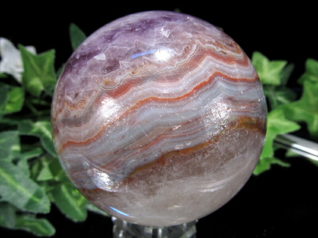 アメジストと瑪瑙共生 アメジスト・瑪瑙 丸玉 置物 台座付き 直径62mm