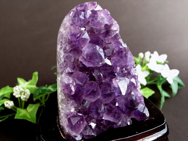 3A アメジスト クラスター 専用木製台座付 高さ125mm 重さ642g 極上 美結晶 愛の守護石 紫水晶 天然石 1点物 ブラジル産 パワーストーン 天然石