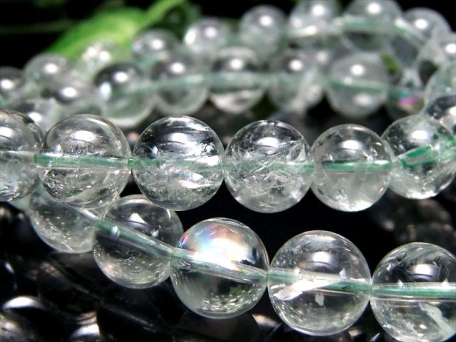 激レア アイリス プラシオライト グリーンアメジスト ブレスレット 10.5mm-11mm×19珠前後 希望と幸運を呼ぶレインボーの輝き ほんのりグリーン 愛と癒し