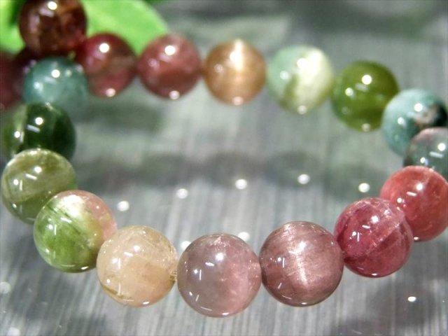 ツートン珠有り 4A+ キャッツアイ MIXトルマリン ブレスレット 7mm-7.5mm×26珠 ポップなパステルカラー 幸運・健康を引き寄せる石 極上宝石質グレード 1点物