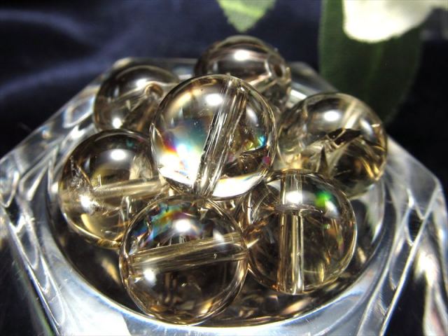 虹入り黄水晶 アイリス スモーキーシトリン 粒売り 約9.5mm-10mm 一粒売り アクセサリーに 金運の代名詞 きらきらクラック入り ブラジル産 パワーストーン