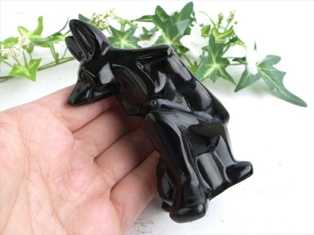 漆黒の守護者 オブシディアン 黒曜石 アヌビス 彫刻置物 1個売り 魔を