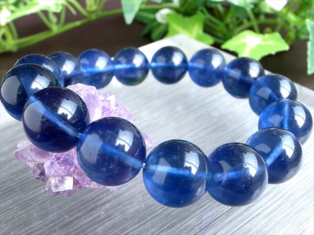 大珠 AAA+ ロイヤルブルーフローライト 蛍石 ブレスレット 19mm-19.5mm