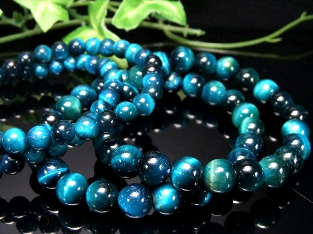 新色3A級 マリンブルー カラータイガーアイブレスレット 8mm-8.5mm×23