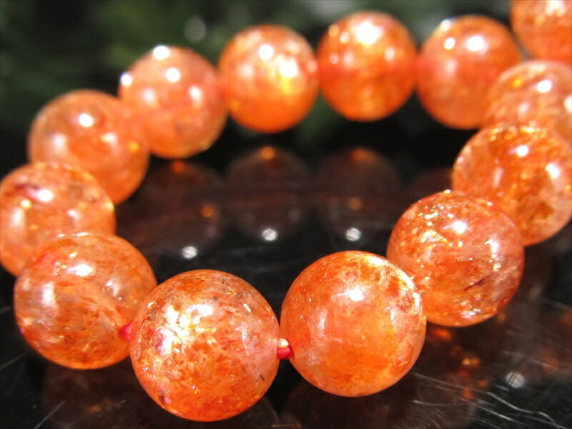 濃色オレンジ 4A+ サンストーン ブレスレット 6.5mm-7.5mm×25珠 太陽神の象徴 たっぷりインクルージョン 1点物 超透明 インド産 パワーストーン 天然石