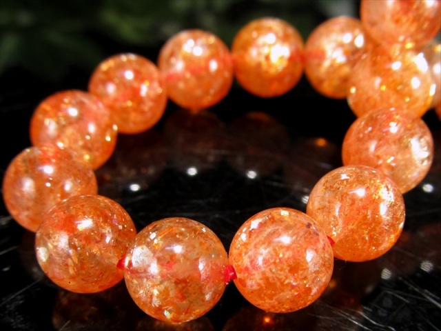 濃色オレンジ 4A+ サンストーン ブレスレット 7mm-8mm×24珠 太陽神の象徴 たっぷりインクルージョン 1点物 超透明 インド産 パワーストーン 天然石