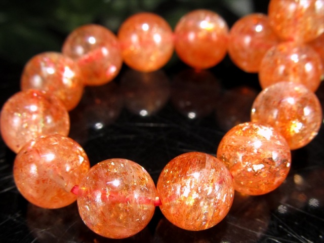 濃色オレンジ 4A+ サンストーン ブレスレット 7mm-8mm×24珠 太陽神の象徴 たっぷりインクルージョン 1点物 超透明 インド産 パワーストーン 天然石