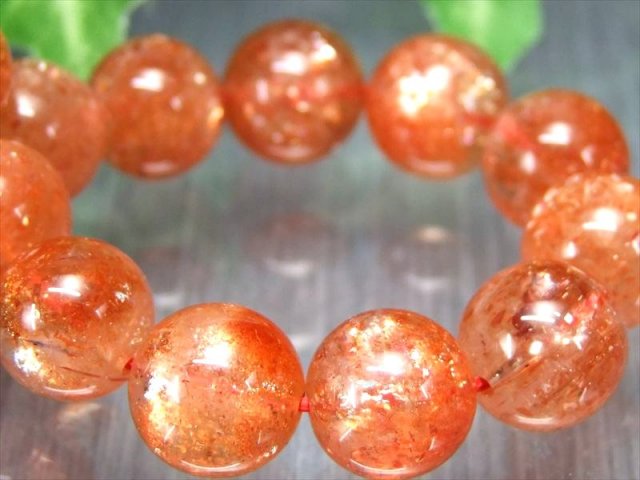 明るめオレンジ 4A+ サンストーン ブレスレット 11mm-11.5mm×18珠 太陽神の象徴 たっぷりインクルージョン 1点物 超透明 インド産 パワーストーン 天然石