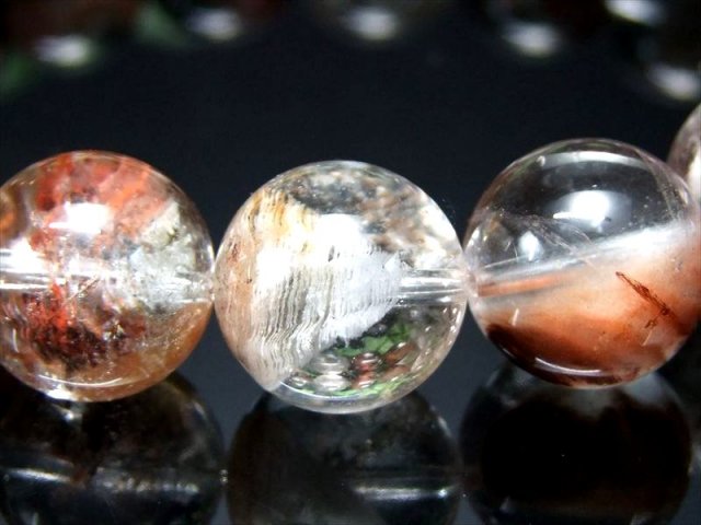 まるで霊峰K2 5A 立体千層ガーデンファントムクォーツ ブレスレット 12mm-12.5mm×17珠 超透明水晶に赤と白の絶景庭園水晶 美麗層状 1点物 ブラジル産