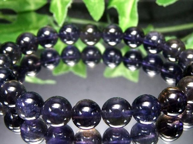 まさにウォーターサファイア 4A アイオライト コーディエライト/菫青石 ブレスレット きんせい石 9mm-9.5mm×21珠 夢や目標へ導く石 一点物 スリランカ産