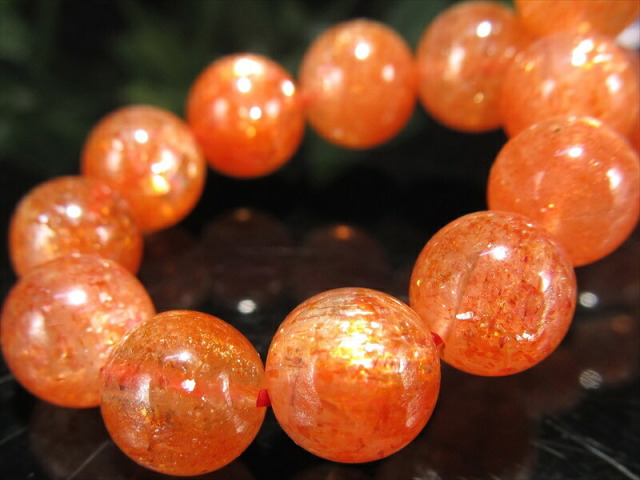 濃色オレンジ 4A+ サンストーン ブレスレット 7.5mm-8.5mm×23珠 太陽神の象徴 たっぷりインクルージョン 1点物 超透明 インド産 パワーストーン 天然石