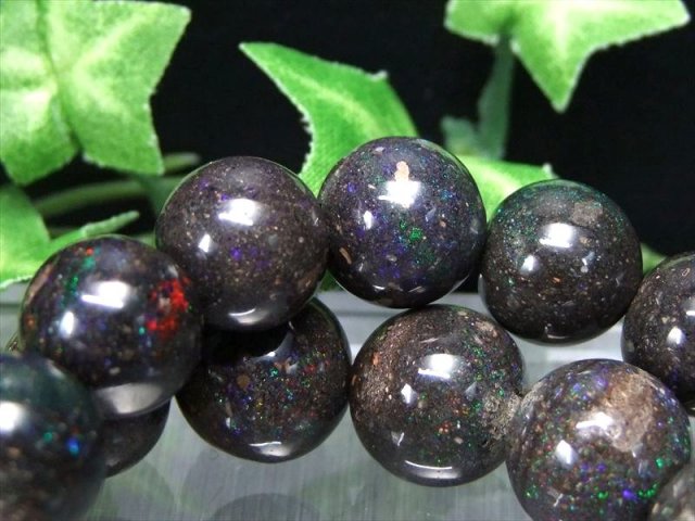 AA ブラックマトリックスオパール ブレスレット 約12mm×17珠前後 幸運