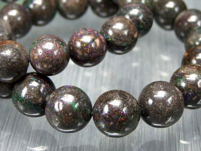 AA ブラックマトリックスオパール ブレスレット 約12mm×17珠前後 幸運
