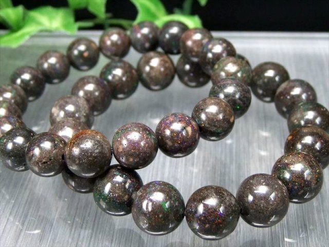 AA ブラックマトリックスオパール ブレスレット 約12mm×17珠前後 幸運