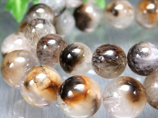 激レア・まるで獣の毛 3A 獣毛MIXルチルクォーツ ブレスレット 13mm-13.5mm×16珠前後 ブラック&ブラウン&ホワイト アルパカルチル ブラジル産