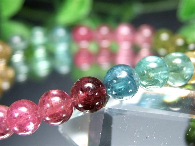 宝石パライバ・インディゴ入り S級 超透明 MIXトルマリン 電気石 ブレスレット 6mm-6.5mm×31珠 ポップなキャンディーカラー 幸運・健康を引き寄せる石
