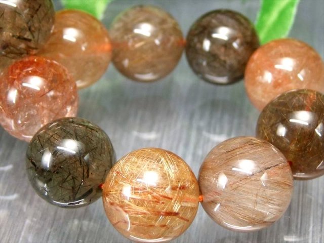 迫力の大珠 AA+ MIXルチルクォーツ ブレスレット 約15mm-16mm×15珠 秋を閉じ込めた針の芸術品 針バランス良好 財運・活力を呼ぶ守護石 一点もの ブラジル産