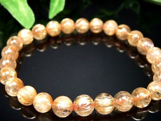 束状タイチン針多め 4A+ タイチン ゴールドルチル ブレスレット 7mm-7.5mm×26珠 ギラギラゴールド 金運の代表石 一点もの ブラジル産 パワーストーン 天然石