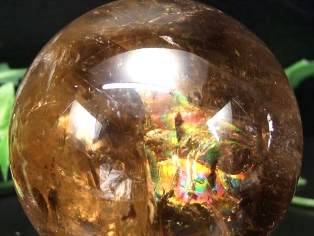 完全天然 虹入り 天然シトリン 丸玉 台座付 直径60.5mm 金運 財運 幸運 お守りにも 希少な完全天然 バイヤー厳選1点物 ブラジル産 パワーストーン 天然石