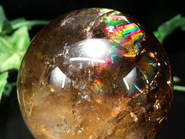 完全天然 虹入り 天然シトリン 丸玉 台座付 直径53.5mm 金運 財運 幸運 お守りにも 希少な完全天然 バイヤー厳選1点物 ブラジル産 パワーストーン 天然石