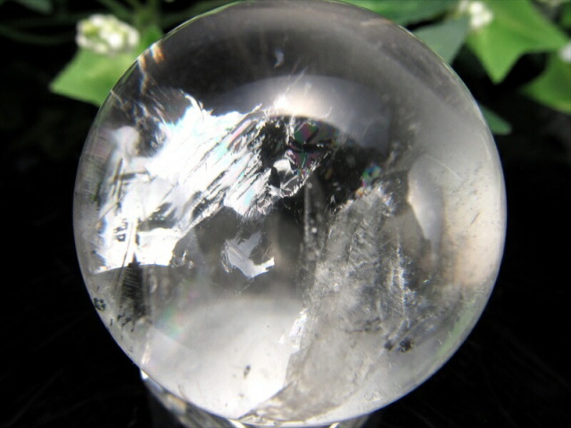 超希少 貫入入り 超透明 マニフェストクォーツ 丸玉 置物 台座付き 直径36mm 重さ64.2g 激レア くっきり貫入水晶 レインボー 水晶 クォーツ・イン・クォーツ