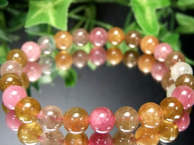 レア産地 4A+ MIXカラー トルマリン ブレスレット 7.5mm-8mm×24珠 透明明るめカラー 10月の誕生石 心に活力と勇気を与える石 1点もの 一点もの