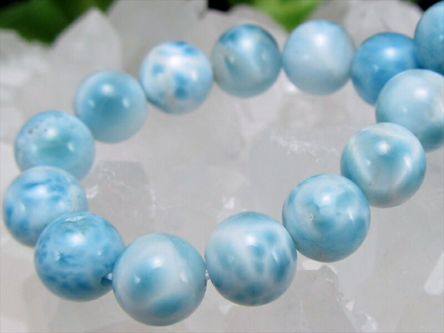 水面模様くっきり 3A+ ラリマー ブルーペクトライト ブレスレット 6.5mm-7mm×28珠 愛と平和の石 カリブ海の宝石 一点もの ドミニカ共和国産 パワーストーン
