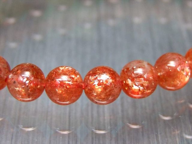 濃色オレンジ 4A+ サンストーン ブレスレット 6.5mm-7mm×26珠 太陽神の