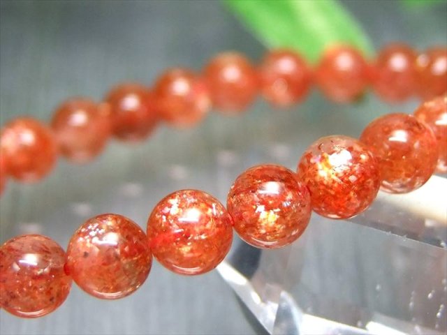濃色オレンジ 4A+ サンストーン ブレスレット 6.5mm-7mm×26珠 太陽神の象徴 たっぷりインクルージョン 1点物 超透明 インド産 パワーストーン 天然石