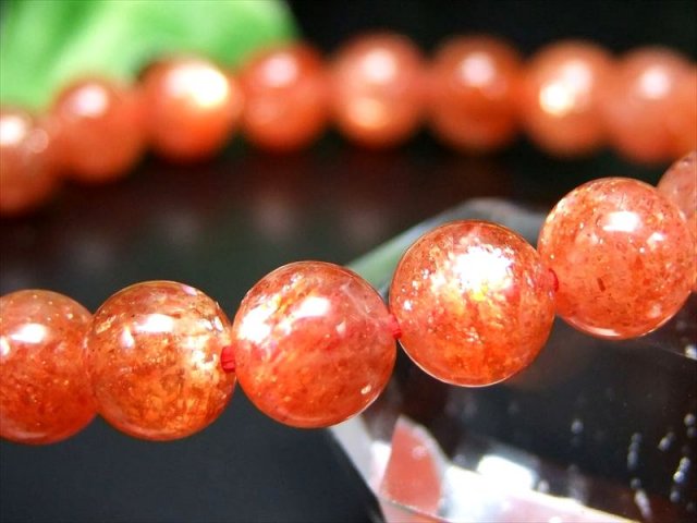 明るいオレンジ 4A+ サンストーン ブレスレット 7mm-7.5mm×25珠 太陽神の象徴 たっぷりインクルージョン 1点物 超透明 インド産 パワーストーン 天然石