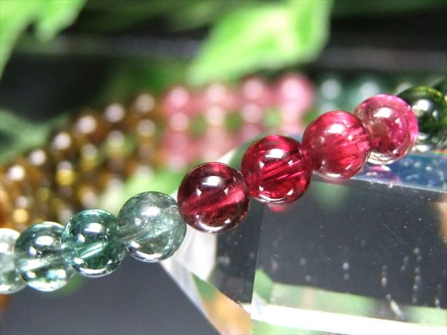 宝石ルベライト入り S級 超透明 MIXトルマリン 電気石 ブレスレット 5mm-5.5mm×37珠 ポップなキャンディーカラー 幸運・健康を引き寄せる石