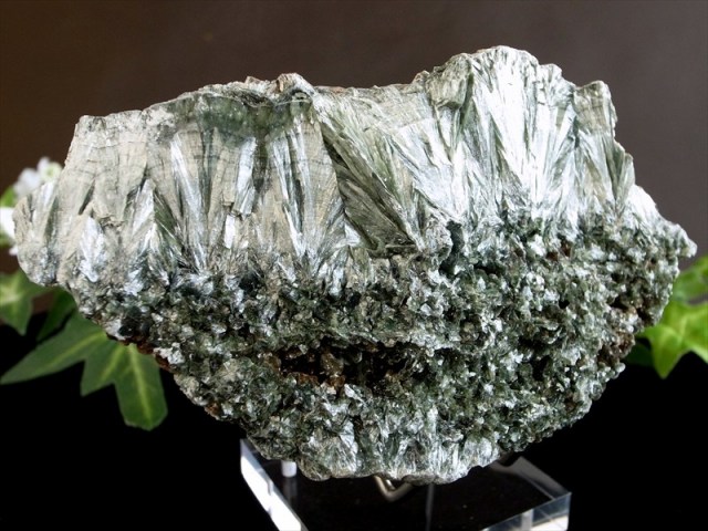 超レア 流通量極少結晶 天使の羽根のような美しさ セラフィナイト クリノクロア・天使の羽 原石 台座付 最大幅 117mm 重さ 393g キラキラ輝く集合体原石