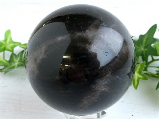 漆黒の大玉 モリオン 黒水晶 丸玉 台座付 直径約84mm 重さ約873g 魔除け 厄除けの黒い水晶 激レア 一点もの チベット産 パワーストーン 天然石
