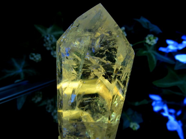 ブラックライトで蛍光 パウエライト ファントム アメジスト ポリッシュ ポイント 置物 高さ約62mm 重さ約62.5g 虹入り ポリッシュ ファントム 紫水晶