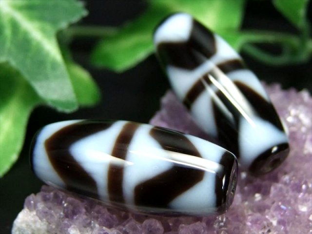 女性にぴったりサイズ A至純天珠 四線虎牙天珠 しせんこがてんじゅ サイズ：約25-30ミリ 1個売り 極上 天然石 ビーズ パワーストーン te-s パワーストーン