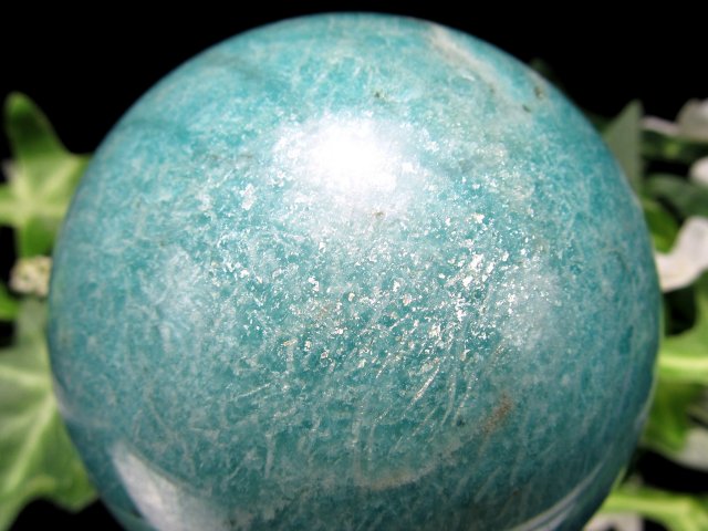 人気の霜降り & シラー アマゾナイト 丸玉 置物 直径68mm 重さ452g 天河石 希望の象徴・幸運を呼ぶ石 一点物 モザンビーク産 パワーストーン 天然石