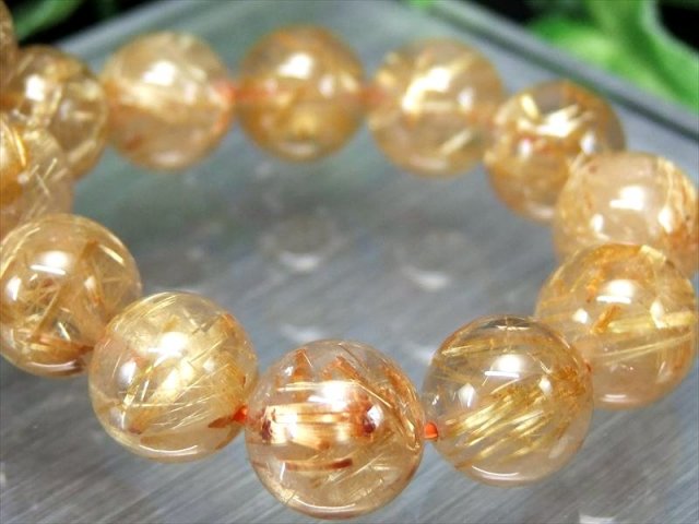 店頭展示中 タイチン針 4A+ ゴールドタイチンルチルクォーツ ブレスレット 10.5mm-11mm×19珠 金運の代表石 明るめ煌めきキラキラ針 一点もの ブラジル産